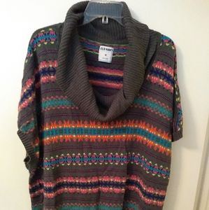 Women's short sleeve cowl neck argyle sweater